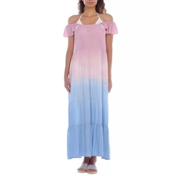 NEW Raviya Ombre Off-The-Shoulder Maxi Dress Cover-Up Mauve Blue Pink - Picture 2 of 8